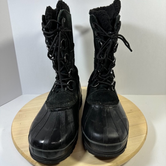 Lands’ End Mens Thermolite Snow Boot Black Lace Up Front Black Suede Sz 9 D main image 6